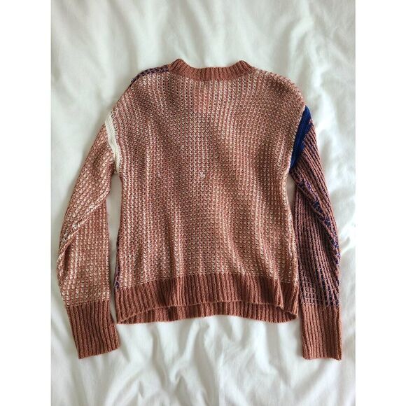 Splendid Pullover Sweater Women's Small Brown Colorblock Crew Neck Tight Knit - Picture 4 of 5